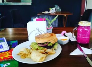 Yummie food, awesome environment :) at Casa Vegana in Santa Cruz