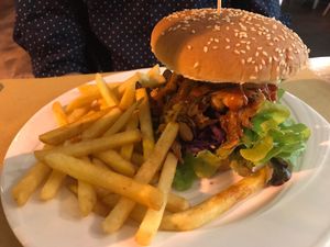 Jackfruit burger at Loving Hut in Rimini