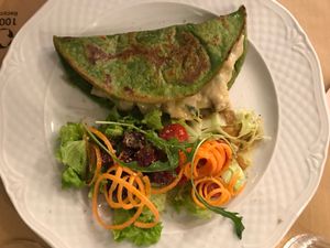 Spinach crepe with mushrooms at Loving Hut in Rimini