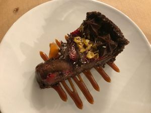 Chocolate and strawberry cake at Loving Hut in Rimini