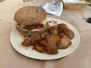 Vegetable Burger at Trivoli Vegan Kafeneio in Athens