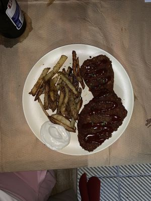 Schnitzel with baked potatoes and vegan mayonnaise   at Trivoli Vegan Kafeneio in Athens