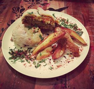 Calzone burger at Trivoli Vegan Kafeneio in Athens
