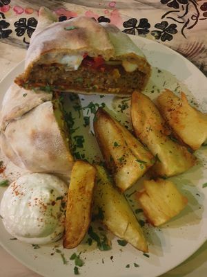 Calzone burger at Trivoli Vegan Kafeneio in Athens