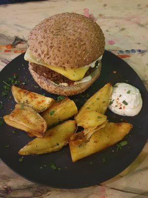 Burger at Trivoli Vegan Kafeneio in Athens