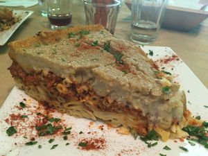 Amazing pastitsio at Trivoli Vegan Kafeneio in Athens
