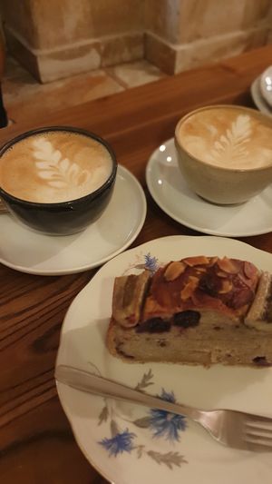 Banana bread & oat cappuccino  at Franz Soupmarine in Heidelberg