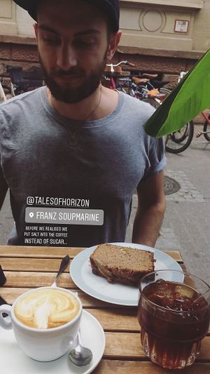 We got another free coffee because we accidentally put salt instead of sugar in at Franz Soupmarine in Heidelberg