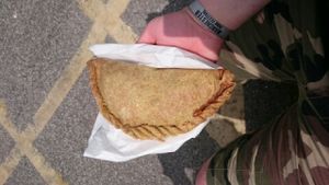 Spiced chickpea and sweet potato pasty  at The Dog and Smuggler Tuck Shop in Falmouth