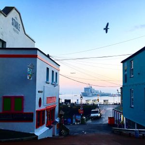 The Dog & Smuggler at sunrise  at The Dog and Smuggler Tuck Shop in Falmouth