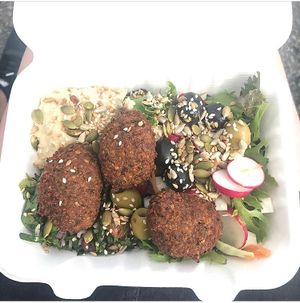 Falafel box at The Dog and Smuggler Tuck Shop in Falmouth