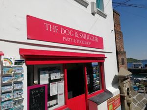 Shop entry at The Dog and Smuggler Tuck Shop in Falmouth