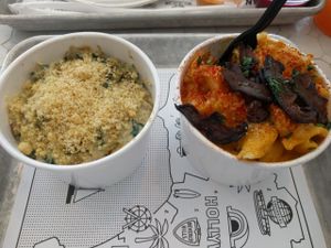 kale artichoke dip and mac n' cheese at By Chloe in Los Angeles