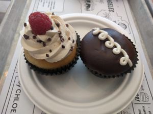 raspberry tiramisu and Chloestess cupcakes at By Chloe in Los Angeles