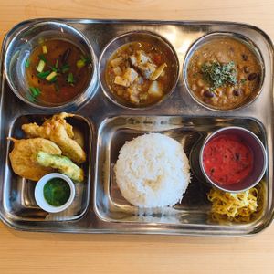 They offer vegan, vegetarian South Indian meals!! Delicious😄 at Little Robot in Shimoyoshida