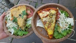 potato pie & polenta pizza at Zaziv Vegan Bistro in Ljubljana