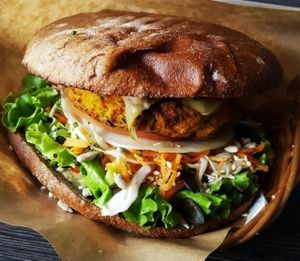 Vegan burger  at Zaziv Vegan Bistro in Ljubljana