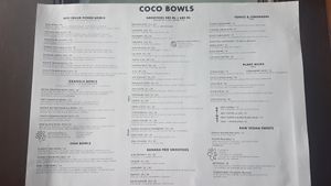 Menu at Coco Bowls in Warsaw