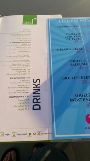 Menu - Drinks + the meat section :( at TheLifeCo Akra Antalya Wellbeing and Detox Center in Antalya