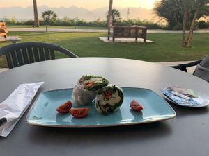 humus wrap and their awesome view at TheLifeCo Akra Antalya Wellbeing and Detox Center in Antalya