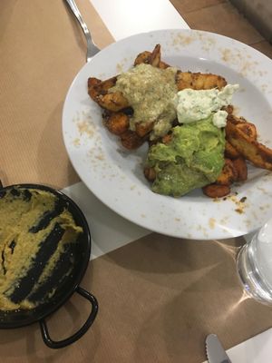 Salchicas (primero). Delicious, highly recommend at Yanten Veggie Bar in Madrid