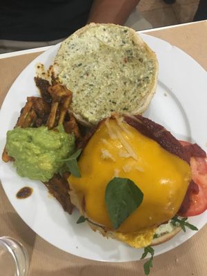 Burger as a second/main plate. completely amazing, highly recommend at Yanten Veggie Bar in Madrid