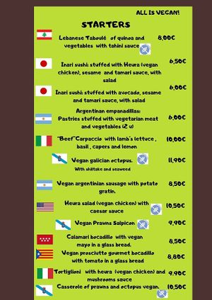 Starters all vegan at Yanten Veggie Bar in Madrid