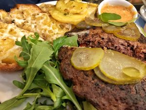 Canadian “sirloin" burger at Yanten Veggie Bar in Madrid