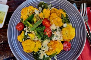 Cauliflower with salt lemon couscous and coriander  chimichurri at Tischlein Deck Dich in Frankfurt