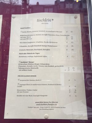 Menu at Tischlein Deck Dich in Frankfurt