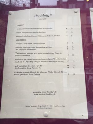 Dessert menu  at Tischlein Deck Dich in Frankfurt