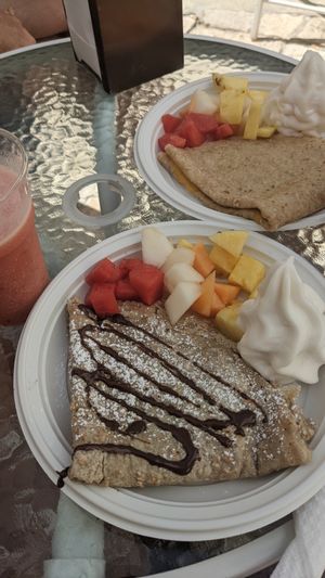 Vegan chocolate and fruit crepe with watermelon + banana smoothie at Joya Canti di Stagione in Polignano A Mare