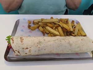 Falafel Wrap with Fries at Jeni's Diner in Caminha