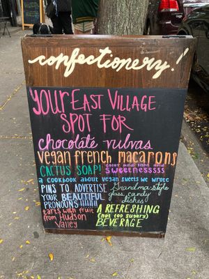 Sign outside at Confectionery! in New York City