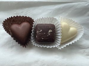 Milk chocolate, rosemary sea salt caramel, white chocolate  at Confectionery! in New York City