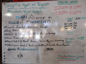 Dinner menu changes daily at Shangri-La Vegan - Telegraph in Oakland