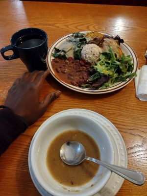 Warm soup hot tea delicious beans at Shangri-La Vegan - Telegraph in Oakland