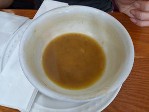 Last spoonfuls of a delicious soup at Shangri-La Vegan - Telegraph in Oakland