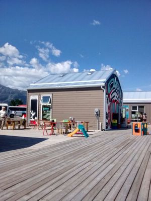 Outside at Caribou Crossing Coffee in Carcross