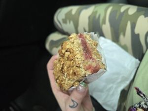 Strawberry rhubarb oat bar from Laurelle's at Granville Island Public Market in Vancouver