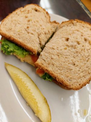 Tree Hugger with hummus and avocado, good pickle! at Bringing You Vermont in Bennington