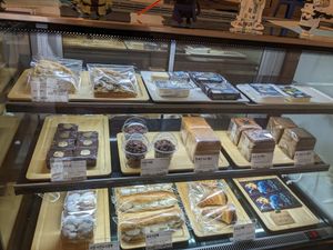 Fridge with deserts, pizza and cheeses at Haemil Bakery in Seoul