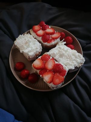 Cream bread customized with added strawberries at Haemil Bakery in Seoul