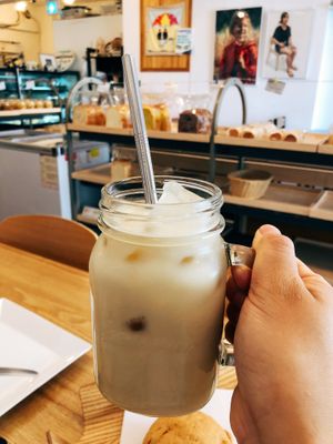 SWEET POTATO LATTE 10/10!!! at Haemil Bakery in Seoul