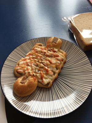 Vegan ham cheeze mayo bread at Haemil Bakery in Seoul