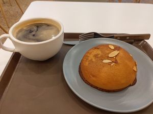 Mocha bun and hot americano at Haemil Bakery in Seoul