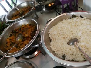 Nasi Lemak. The rice is vegan but note the curry is not vegan as they use Carnation Evaporated Creamer. at I Love Veggie Steamboat in Kepong