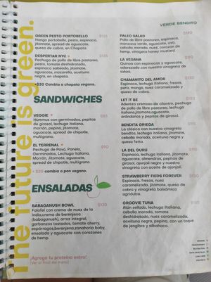 Menu at Verde Bendito in Guadalajara