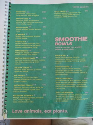 Menu at Verde Bendito in Guadalajara