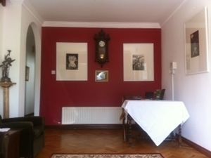 Hallway entry and reception Desk. Art by David Roach, local artist at Rise & Shine in Westport